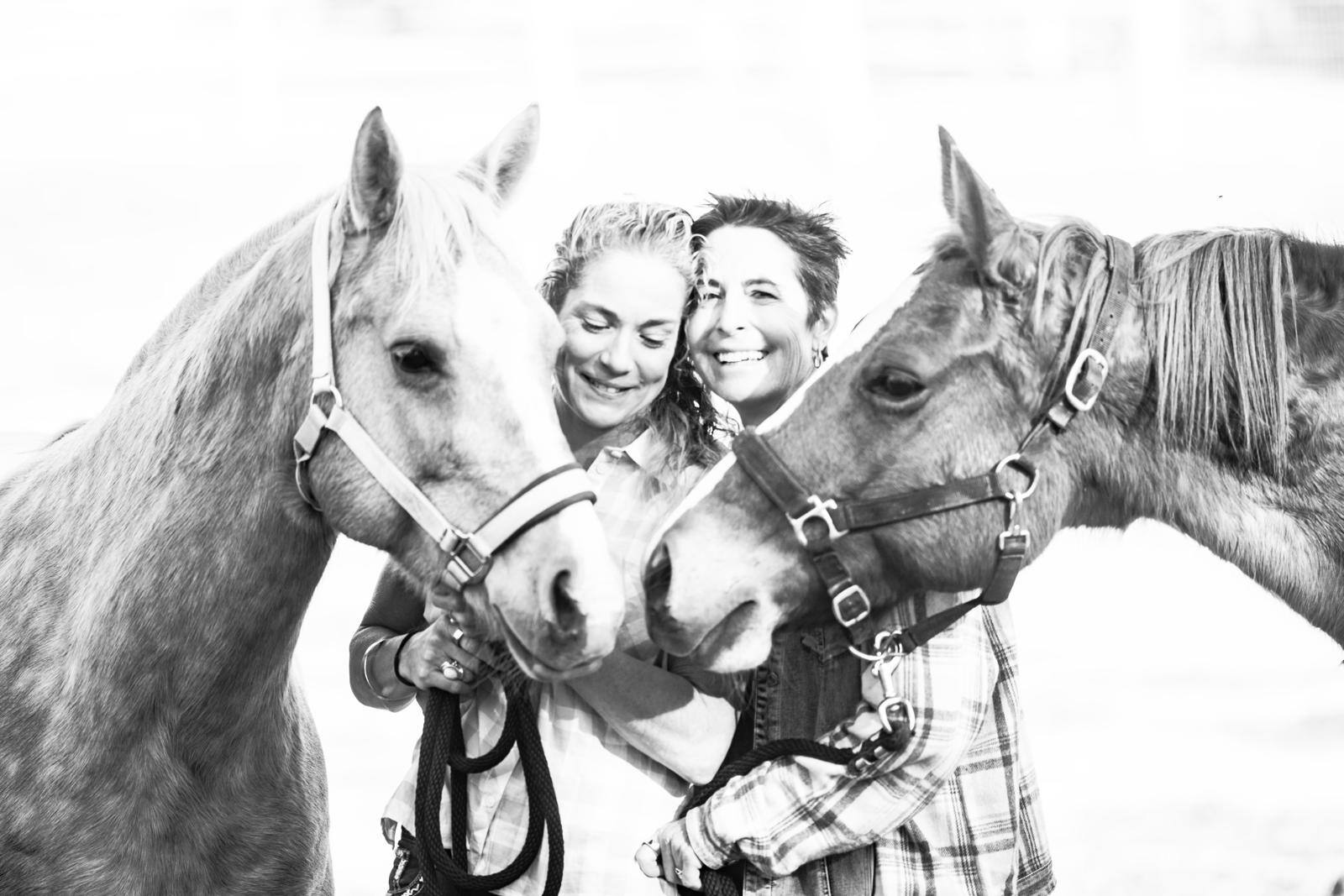 Siri and Bek with Horses b-w